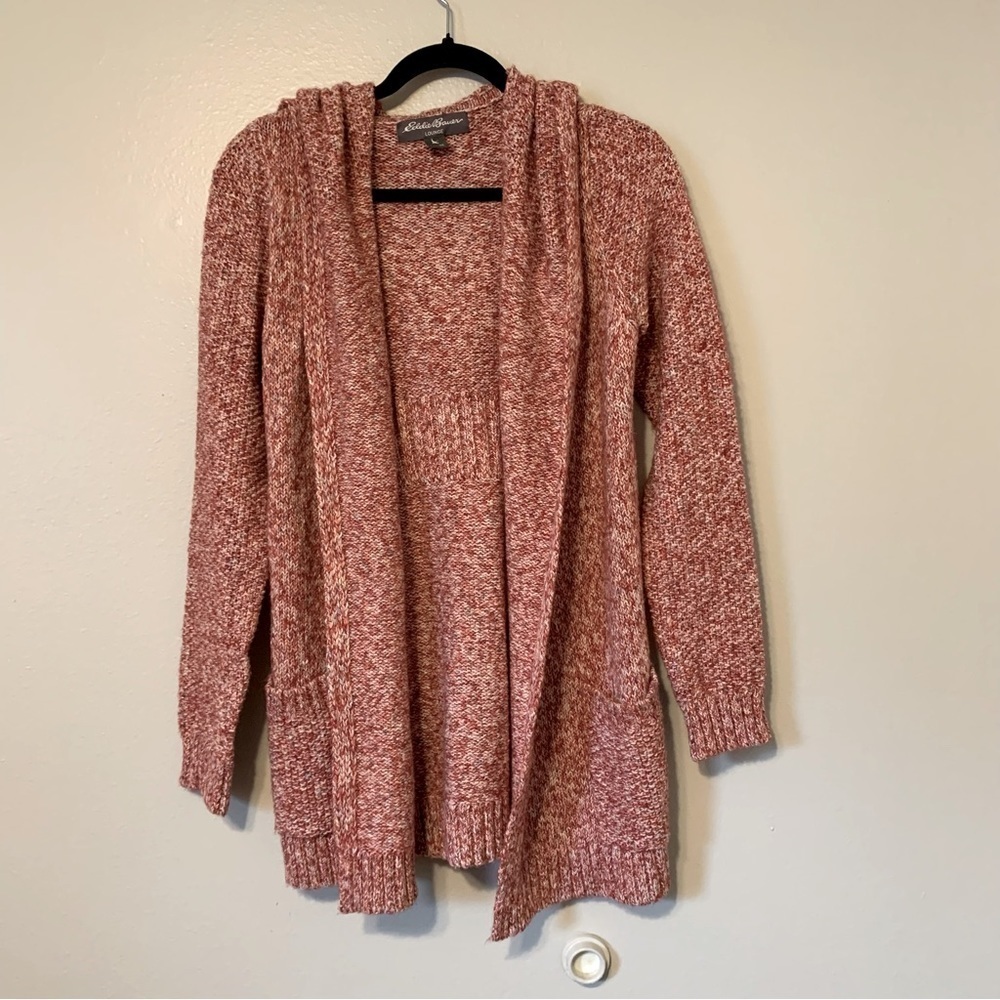 Eddie Bauer Lounge Long Open Hooded Knit Cardigan Sweater